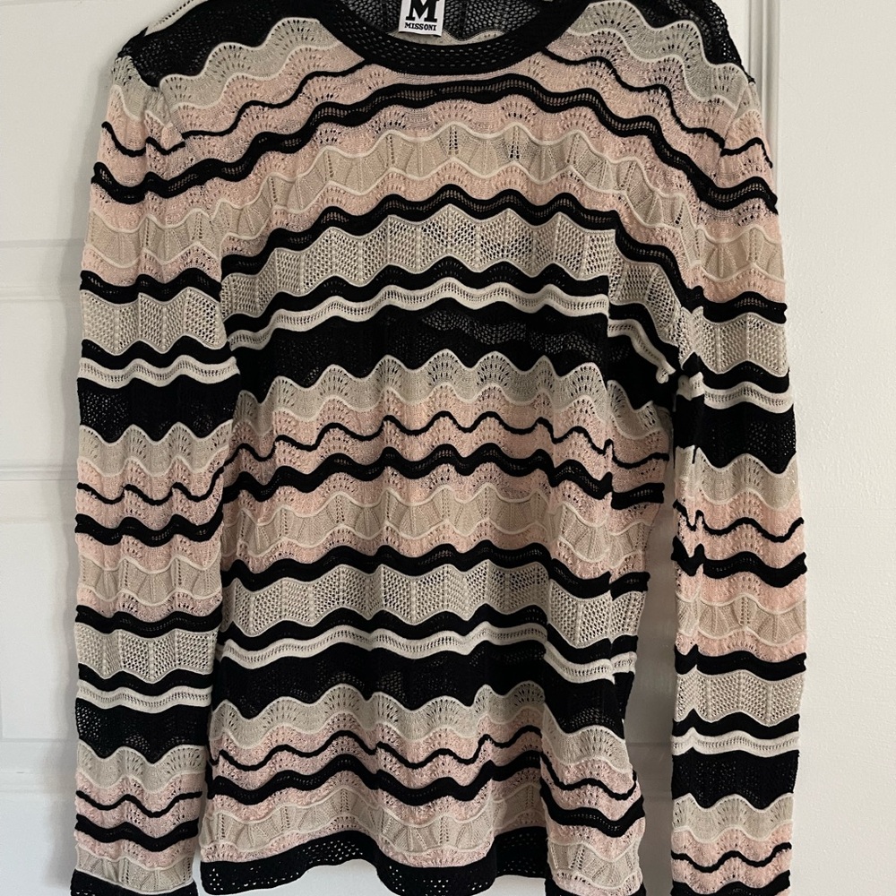 Missoni Lace Wave Pattern Sweater - Black, Pink, and Cream